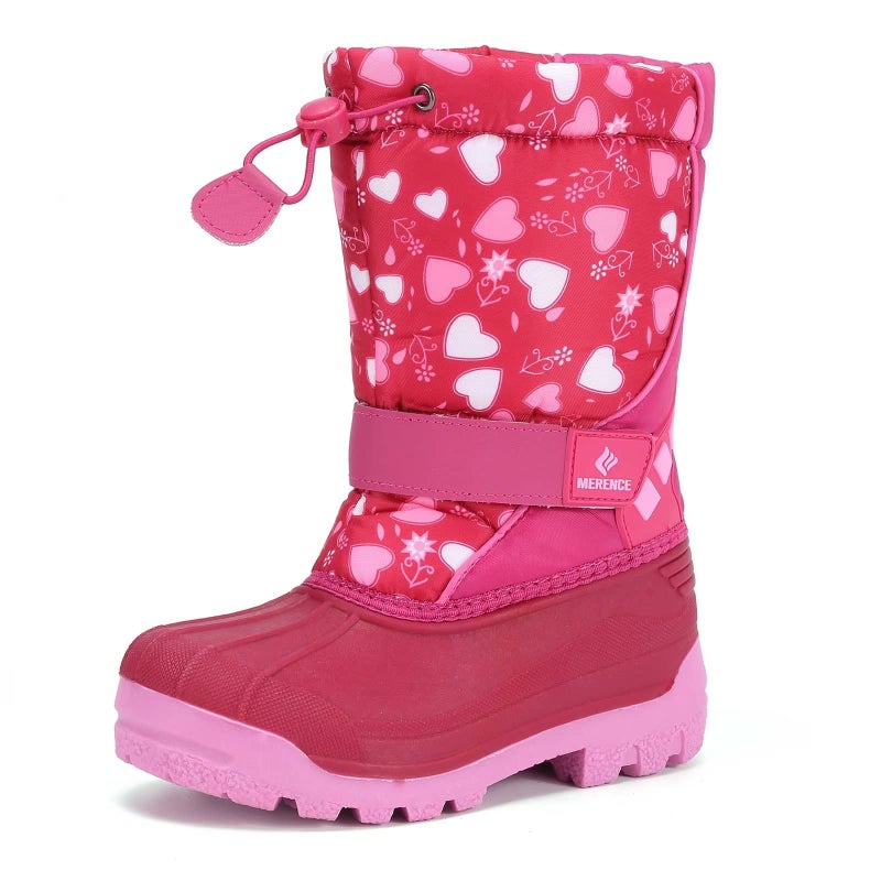 CIOR Kids Snow Boots for Boys Girls Toddler Winter Outdoor Boots Waterproof with Fur Lined(Toddler/Little Kids) Love Pink-25/26 - Image 1